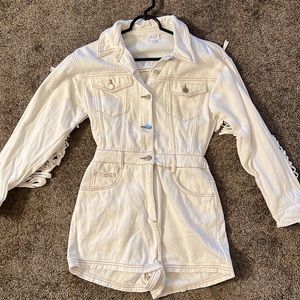 Romper with fringe arms.